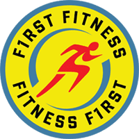 A yellow and red logo for first fitness.